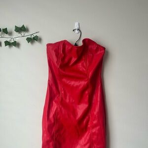 Forever 21 Red Strapless Faux Leather Sheath Dress